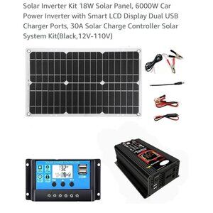 Solar Inverter Kit 18W Solar Panel 6000W Car Power Inverter LCD 30A Solar Charge